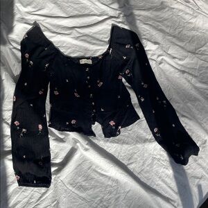Altar'd State Black Long-Sleeve Floral Button-Front Top